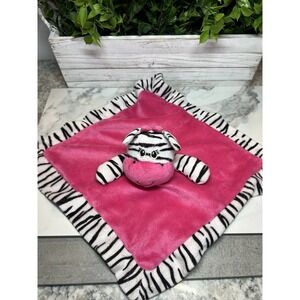 Tender‎ Kisses Zebra Lovey Security Blanket Plush Satin Pink Black 12"